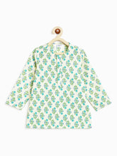 Load image into Gallery viewer, Campana Boys Bansi Pure Cotton Kantha Block Print Dhoti Kurta Set - White & Turquoise