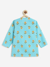 Load image into Gallery viewer, Campana Boys Bansi Pure Cotton Floral Print Dhoti Kurta Set - Blue & Mustard
