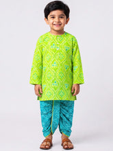 Load image into Gallery viewer, Campana Boys Bansi Pure Cotton Bandhani Printed Dhoti Kurta Set - Lime Green & Turquoise Blue