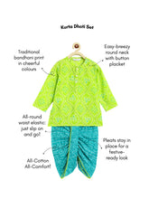 Load image into Gallery viewer, Campana Boys Bansi Pure Cotton Bandhani Printed Dhoti Kurta Set - Lime Green & Turquoise Blue