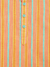Load image into Gallery viewer, Campana Boys Bansi Pure Cotton Striped Dhoti Kurta Set - Mustard & Turquoise Blue
