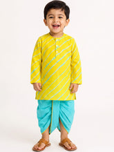 Load image into Gallery viewer, Campana Boys Bansi Pure Cotton Leheriya Print Dhoti Kurta Set - Yellow & Turquoise