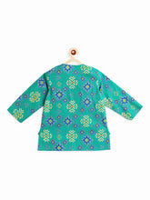 Load image into Gallery viewer, Campana Boys Bansi Dhoti Kurta Set - Geometric Ikkat Print - Sea Green & Blue