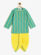 Load image into Gallery viewer, Campana Boys Bansi Dhoti Kurta Set - Striped Print - Sea Green & Yellow
