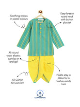 Load image into Gallery viewer, Campana Boys Bansi Dhoti Kurta Set - Striped Print - Sea Green & Yellow