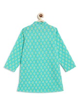 Load image into Gallery viewer, Campana Boys Palash Kurta Pyjama Set - Small Motif Print - Turquoise & White