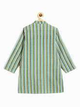 Load image into Gallery viewer, Campana Boys Palash Kurta Pyjama Set - Kantha Stripes - Aqua Blue & White