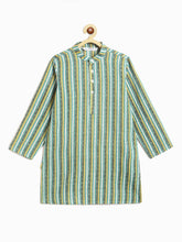 Load image into Gallery viewer, Campana Boys Palash Kurta Pyjama Set - Kantha Stripes - Aqua Blue & White