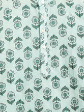Load image into Gallery viewer, Campana Boys Palash Kurta Pyjama Set - Block Print - Sea Green & White