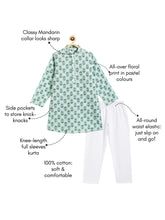 Load image into Gallery viewer, Campana Boys Palash Kurta Pyjama Set - Block Print - Sea Green & White