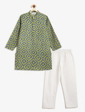 Load image into Gallery viewer, Campana Boys Palash Kurta Pyjama Set - Bandhani Diamonds - Blue & Green