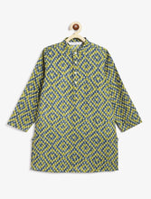 Load image into Gallery viewer, Campana Boys Palash Kurta Pyjama Set - Bandhani Diamonds - Blue & Green