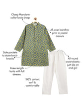 Load image into Gallery viewer, Campana Boys Palash Kurta Pyjama Set - Bandhani Diamonds - Blue & Green
