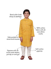 Load image into Gallery viewer, Campana Boys Palash Kurta Pyjama Set - Drip Drops - Yellow