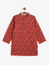 Load image into Gallery viewer, Campana Boys Palash Kurta Pyjama Set - Ikat Print - Maroon