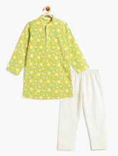 Load image into Gallery viewer, Campana Boys Palash Floral Printed Cotton Kurta Pyjama Set - Lime Green & Turquoise