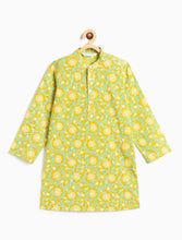 Load image into Gallery viewer, Campana Boys Palash Floral Printed Cotton Kurta Pyjama Set - Lime Green & Turquoise