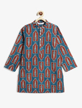 Load image into Gallery viewer, Campana Boys Palash Cotton Kurta Pyjama Set - Jharokha Print - Navy & Maroon