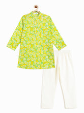 Load image into Gallery viewer, Campana Boys Palash Pure Cotton Leafy Print Kurta Pyjama Set - Lime Green