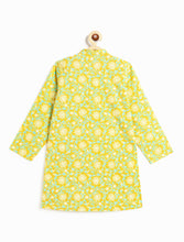 Load image into Gallery viewer, Campana Boys Palash Pure Cotton Jaal Print Kurta Pyjama Set - Lime & Turquoise