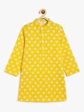 Load image into Gallery viewer, Campana Boys Palash Pure Cotton Blockprint & Kanthawork Kurta Pyjama Set - Yellow & White