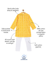 Load image into Gallery viewer, Campana Boys Palash Kurta Pyjama Set - Shell Block Print - Yellow