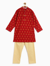 Load image into Gallery viewer, Campana Boys Palash Kurta Pyjama Set - Rustic Flower Motif - Maroon