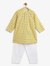 Load image into Gallery viewer, Campana Boys Mrinal Kurta Pyjama Set - Elephant Print - Yellow