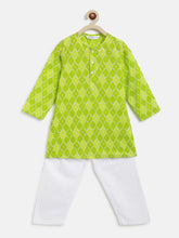 Load image into Gallery viewer, Campana Boys Mrinal Kurta Pyjama Set - Burfi Print - Green