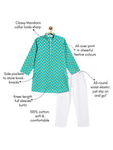 Load image into Gallery viewer, Campana Boys Palash Kurta Pyjama Set - Petit Paisley Print - Turquoise & White
