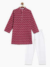 Load image into Gallery viewer, Campana Boys Palash Kurta Pyjama Set - Sun Blockprint - Burgundy & Off-White