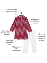 Load image into Gallery viewer, Campana Boys Palash Kurta Pyjama Set - Sun Blockprint - Burgundy & Off-White