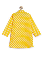Load image into Gallery viewer, Campana Boys Palash Kurta Pyjama Set - Block Print - Lemon Yellow & White