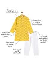 Load image into Gallery viewer, Campana Boys Palash Kurta Pyjama Set - Block Print - Lemon Yellow & White