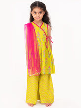 Load image into Gallery viewer, Campana Girls Falak Palazzo Set - Boota Blockprint - Lime Green