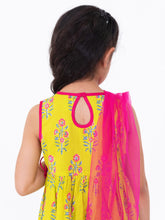 Load image into Gallery viewer, Campana Girls Falak Palazzo Set - Boota Blockprint - Lime Green