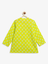 Load image into Gallery viewer, Campana Boys Mahiya Dhoti Kurta with Jacket Set - Block Print & Bandhini - Lime & Turquoise