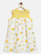 Load image into Gallery viewer, Campana Girls Alice Cotton A-Line Dress with Yoke - Sunflower Print - White & Yellow