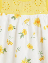 Load image into Gallery viewer, Campana Girls Alice Cotton A-Line Dress with Yoke - Sunflower Print - White & Yellow
