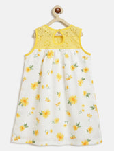 Load image into Gallery viewer, Campana Girls Alice Cotton A-Line Dress with Yoke - Sunflower Print - White & Yellow