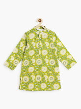 Load image into Gallery viewer, Campana Boys Nishant Kurta Pyjama with Jacket Set - Paisley & Floral Print- Lime Green