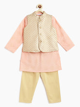 Load image into Gallery viewer, Campana Boys Nishant Kurta Set with Jacket - Foil Print - Gold & Pink