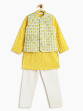 Load image into Gallery viewer, Campana Boys Nishant Kurta Set with Jacket - Yellow & Off White