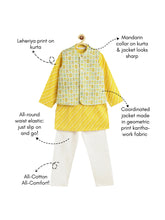 Load image into Gallery viewer, Campana Boys Nishant Kurta Set with Jacket - Yellow & Off White