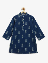 Load image into Gallery viewer, Campana Boys Nishant Floral Printed Cotton Kurta Pyjama Jacket Set - Navy Blue
