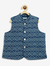 Load image into Gallery viewer, Campana Boys Nishant Floral Printed Cotton Kurta Pyjama Jacket Set - Navy Blue
