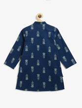 Load image into Gallery viewer, Campana Boys Nishant Floral Printed Cotton Kurta Pyjama Jacket Set - Navy Blue