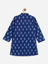 Load image into Gallery viewer, Campana Boys Nishant Pure Cotton Printed Kurta Pyjama with Jacket Set - Navy Blue & Whitewith Jacket Set - Floral & Leaf Zigzag Print - Yellow (Copy)