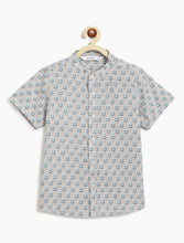 Load image into Gallery viewer, Campana Boys Mandarin Collar Cotton Shirt - Block Print - Grey & Blue