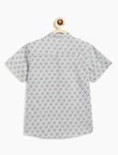 Load image into Gallery viewer, Campana Boys Mandarin Collar Cotton Shirt - Block Print - Grey & Blue